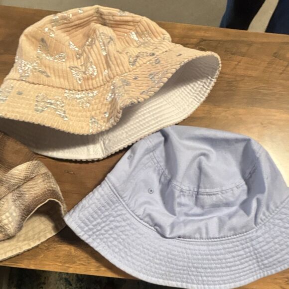 3 Bucket Hat Bundle Blue Beige Brown Plaid Butterfly L/XL - Picture 8 of 14